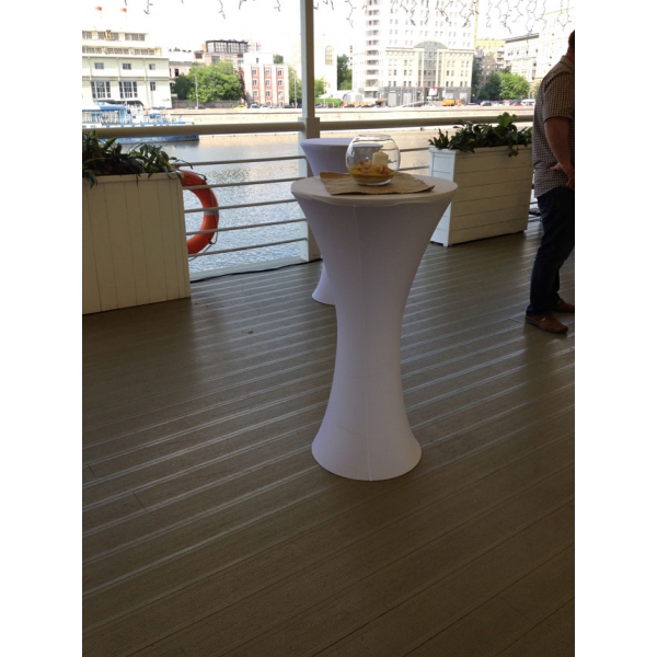 Коктейльный стол D70*H105см с белой стрейч-скатертью круглый 02-160WT в аренду в Москве. Фото 1
