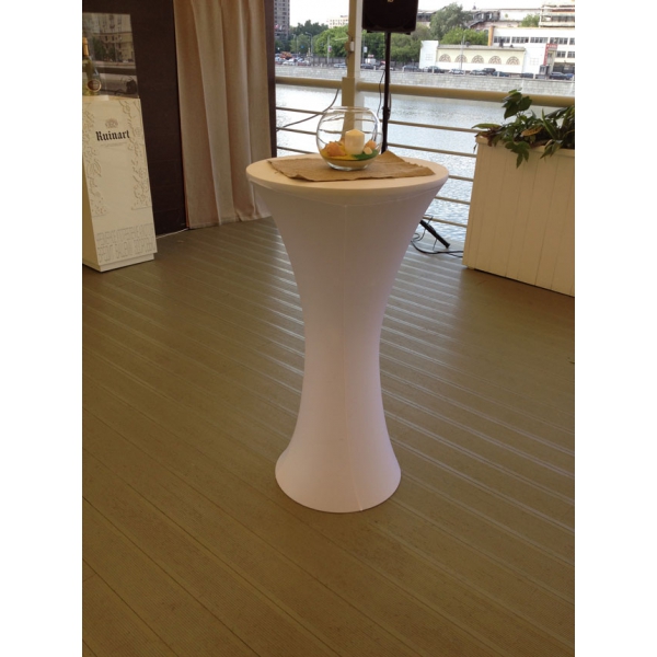 Коктейльный стол D70*H105см с белой стрейч-скатертью круглый 02-160WT в аренду. Фото 4